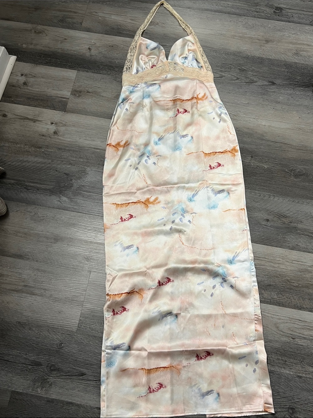 Finesse Cream Halter Maxi Skirt with Watercolor Accents